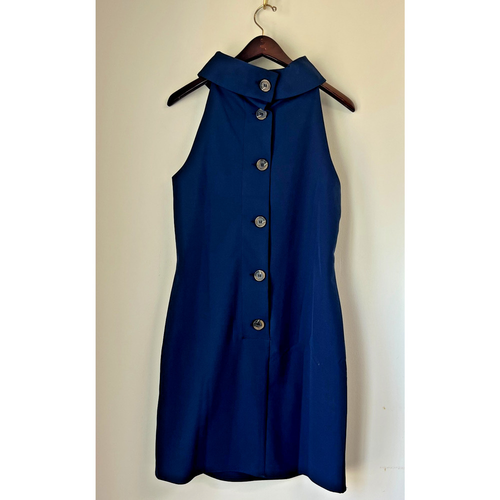 Sail To Sable STS Navy Blue Cowl Neck Button Back Shift Dress Womens Size Medium - Picture 4 of 4